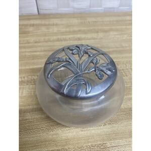 Vintage Pewter & Glass “Flowers” Iris Seagull 1989 Canada Potpourri Jar Trinket